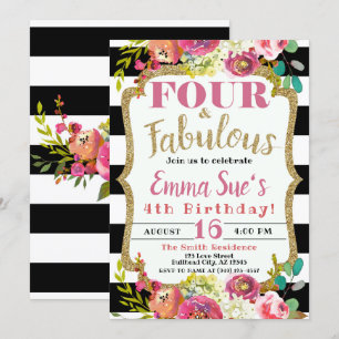 Herbst der Mädchen Vier & fabelhafte 4. Geburtstag Einladung