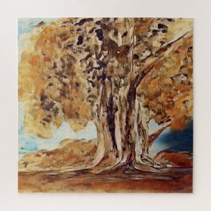 Herbst-Dschungel-Wald-Bäume-Landschaftsmalerei Puzzle