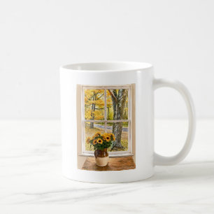 Herbst durch ein Fenster gesehen Kaffeetasse