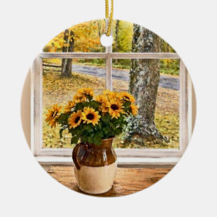 Herbst durch ein Fenster gesehen Keramik Ornament