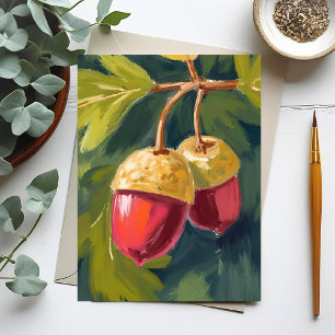 Herbst Eicheln   Aquarell Herbst Rot Grün Postkarte