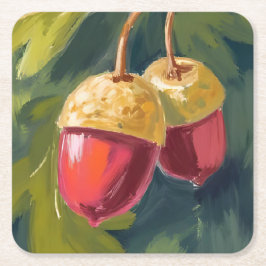 Herbst Eicheln | Wasserfarben Herbst Rot Grün Rechteckiger Pappuntersetzer