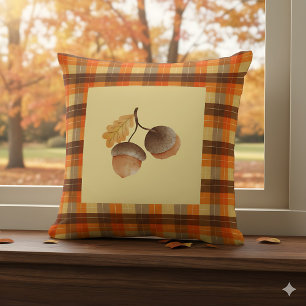 Herbst-Eichen-Plaid-Bauernhaus-Dekor - Gemütlicher Kissen