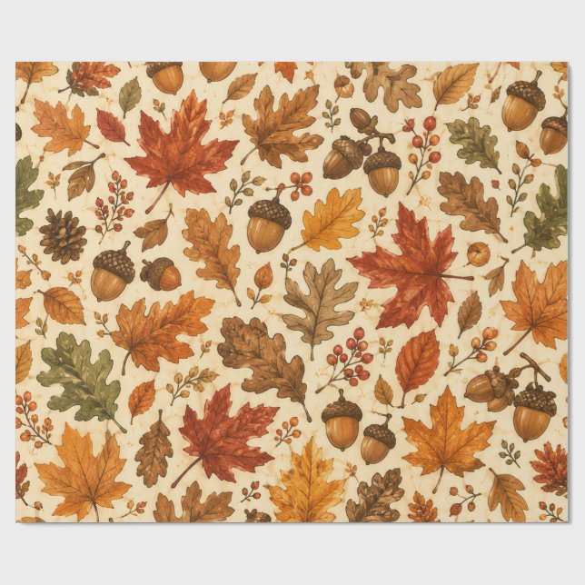 Herbst-Eichen-und-Herbstlaub-nahtloses-Muster Geschenkpapier (Flach)