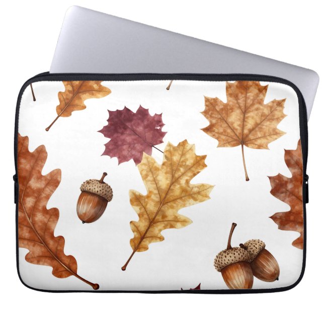 Herbst-Eichenlaub-Ahorn-Wasserfarben-Muster Laptopschutzhülle (Vorderseite)
