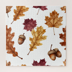 Herbst-Eichenlaub-Ahorn-Wasserfarben-Muster Puzzle