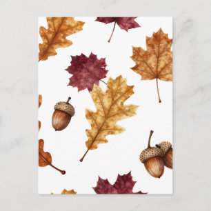 Herbst-Eichenlaub-Ahorn-Wasserfarbenmuster Postkarte