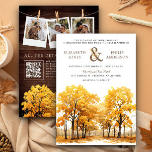 Herbst Eichenwald Hochzeit QR Code Einladung