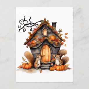 Herbst Eichhörnchen AI Wasserfarbe Postkarte