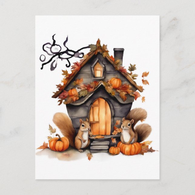 Herbst Eichhörnchen AI Wasserfarbe Postkarte (Vorderseite)