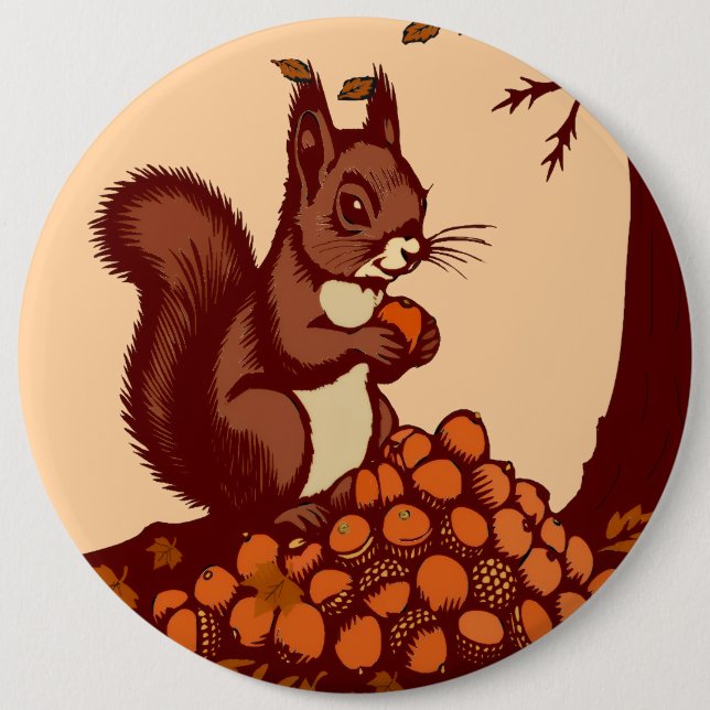 🐿️ Herbst Eichhörnchen Pin Button / Abzeichen - K (Vorderseite)