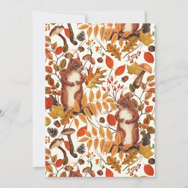 Herbst-Eichhörnchen und Herbstflora auf Weiß (Vorderseite)