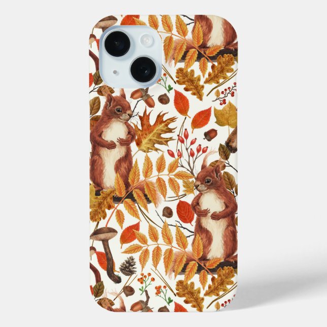 Herbst-Eichhörnchen und Herbstflora auf Weiß Case-Mate iPhone Hülle (Rückseite)