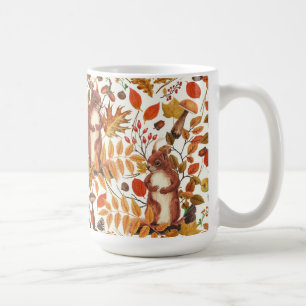 Herbst-Eichhörnchen und Herbstflora auf Weiß Kaffeetasse