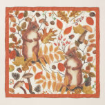Herbst-Eichhörnchen und Herbstflora auf Weiß Schal<br><div class="desc">Handgemalte Eichhörnchen und Herbstwaldflora</div>