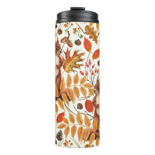 Herbst-Eichhörnchen und Herbstflora auf Weiß Thermosbecher