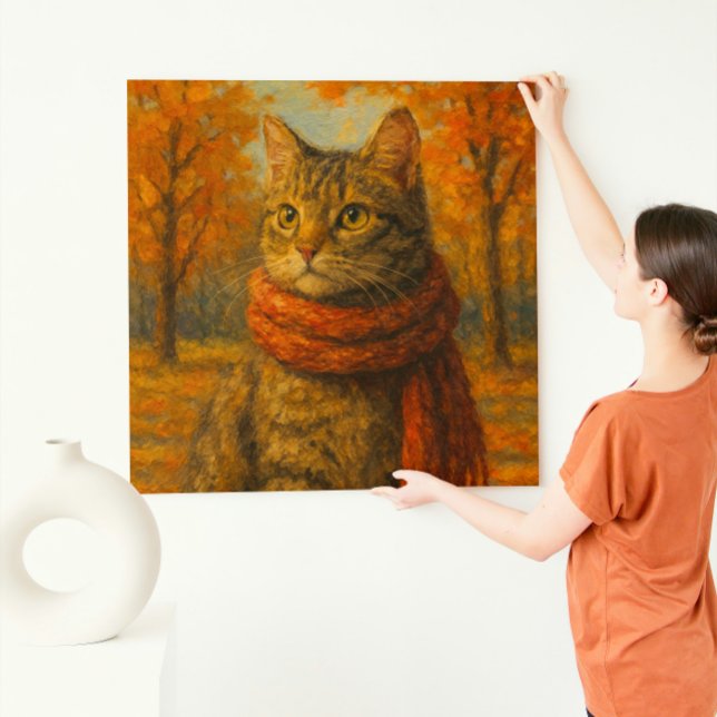 Herbst Eine gemütliche Katze im Herbst Leinwanddruck (Von Creator hochgeladen)