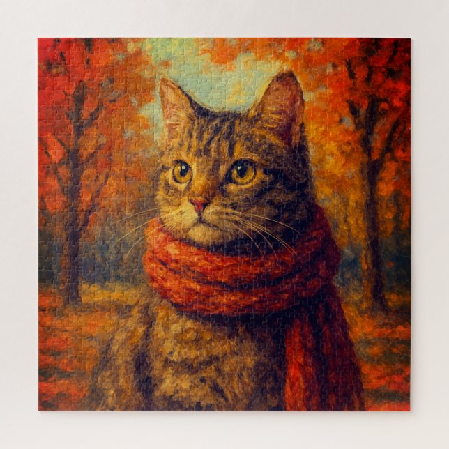 Herbst Eine gemütliche Katze im Herbst Puzzle (Vertikal)