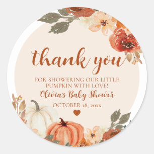 Herbst eine kleine Pumpkin Autumn Floral Baby Show Runder Aufkleber