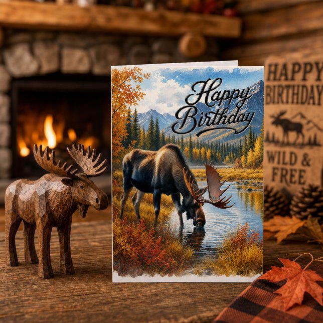 Herbst-Elch-Rustikal-Herbst-Wildtier-Geburtstag Karte (Von Creator hochgeladen)