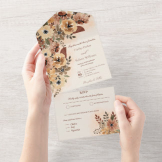 Herbst Elegante Hochzeit mit floralen Wasserfarben All In One Einladung