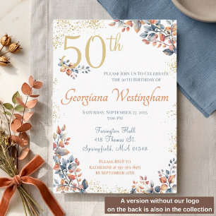 Herbst-Eleganz 50. Geburtstag Glitter Einladung