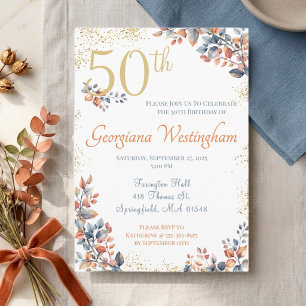 Herbst-Eleganz 50. Geburtstag Glitter Einladung