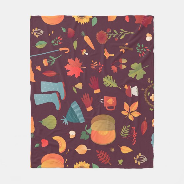 Herbst-Elemente, dunkler Hintergrund, Vintage Fleecedecke (Vorderseite)