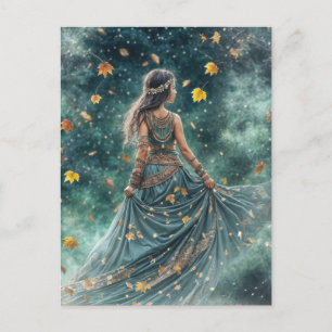 Herbst Equinox Boho Kind und Blätter Feiertagspostkarte