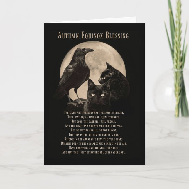 Herbst Equinox Mabon Segen Raven und Katzen Karte (Vorderseite)