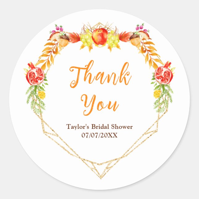 Herbst Ernte Brautparty Vielen Dank Runder Aufkleber (Vorderseite)