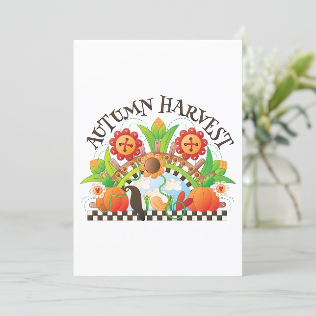 Herbst Ernte Folklore Art Pumpkin und Sonnenblumen Einladung (Von Creator hochgeladen)