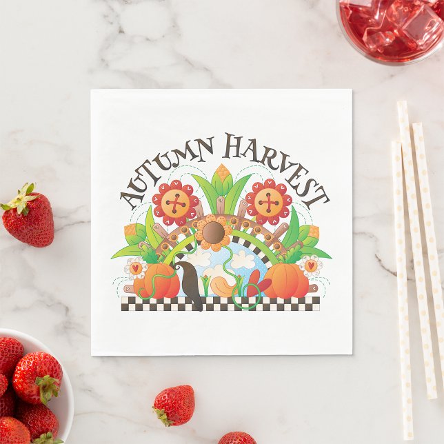 Herbst Ernte Folklore Art Pumpkin und Sonnenblumen Serviette (Von Creator hochgeladen)