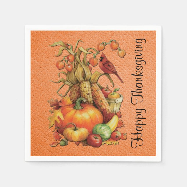 Herbst Ernte glücklich Ernte Thanksgiving Orange N Serviette (Vorderseite)