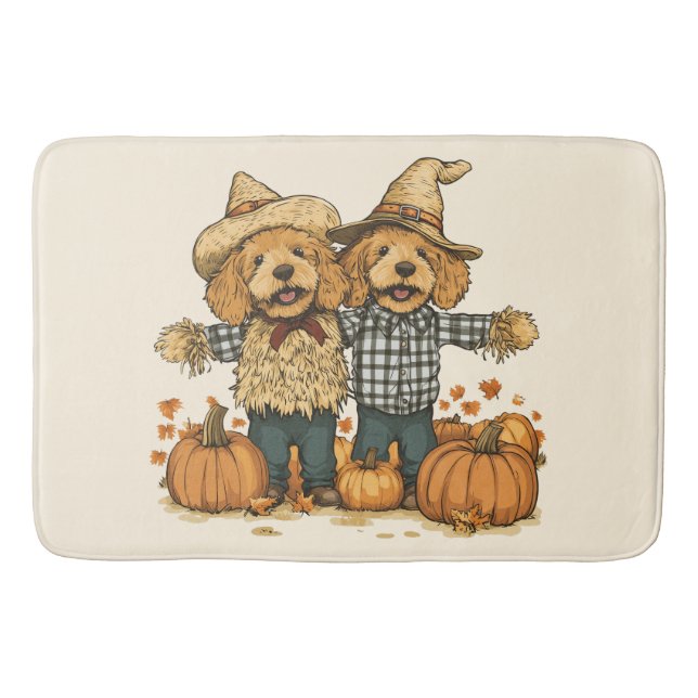 Herbst Ernte Goldendoodle Hunde Badematte (Vorderseite)
