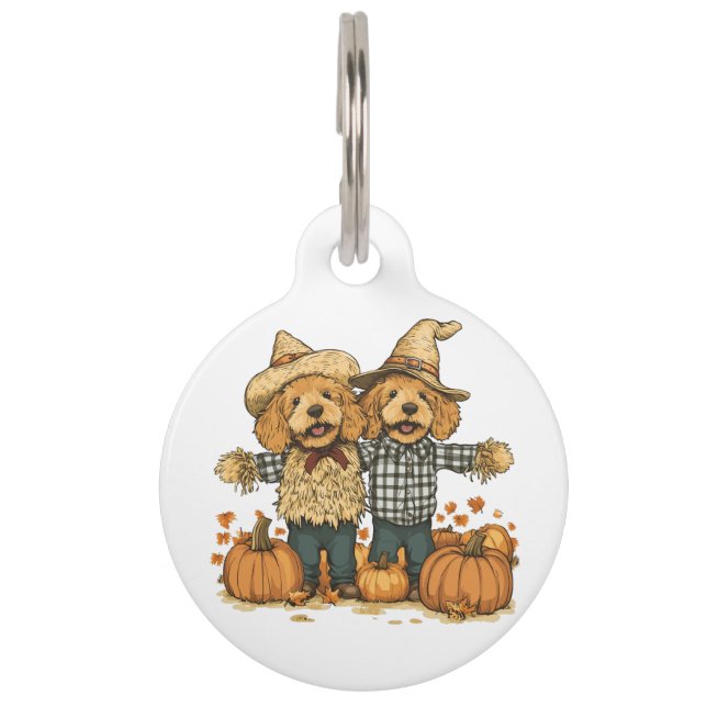 Herbst Ernte Goldendoodle Hunde Haustiermarke (Vorderseite)
