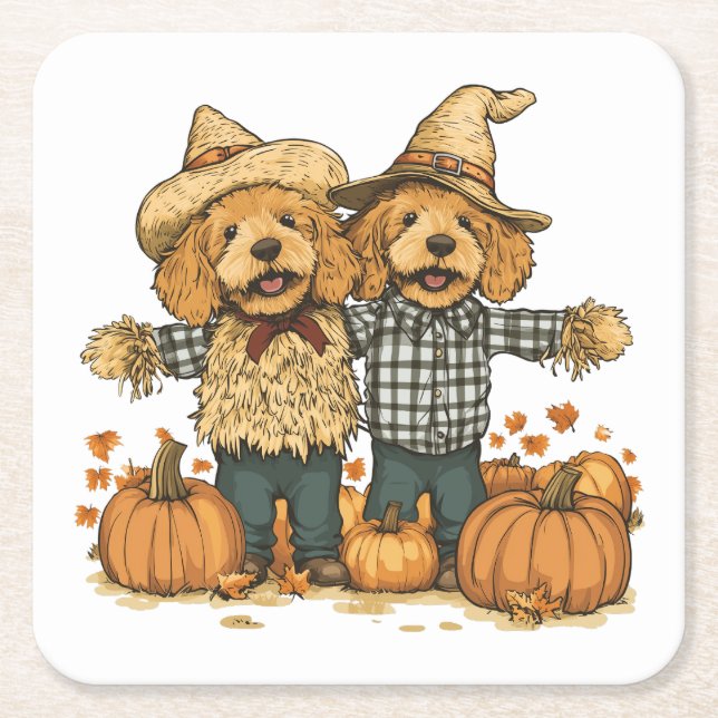 Herbst Ernte Goldendoodle Hunde Rechteckiger Pappuntersetzer (Vorderseite)