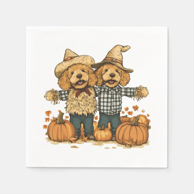 Herbst Ernte Goldendoodle Hunde Serviette (Vorderseite)