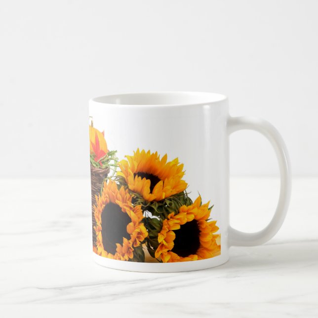Herbst-Ernte-Halloween-Kürbis-Fall-Sonnenblumen Kaffeetasse (Rechts)