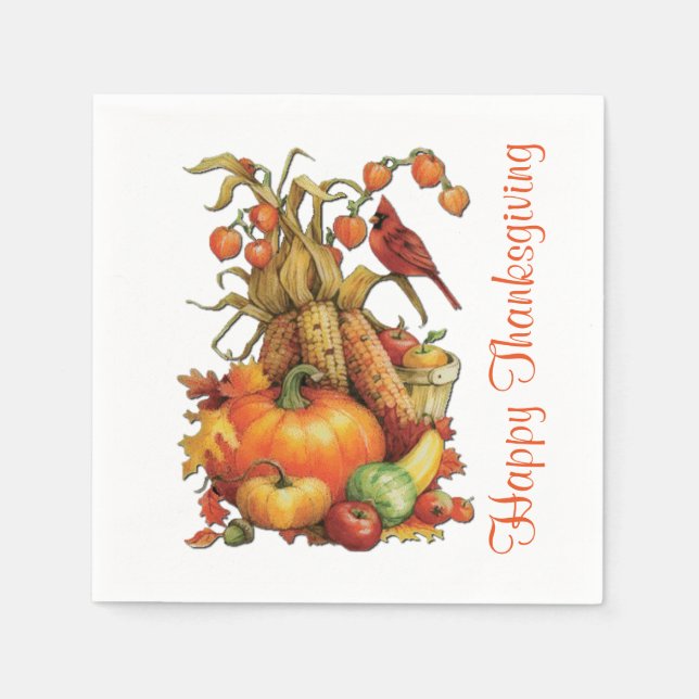 Herbst Ernte Happy Thanksgiving Napkins Serviette (Vorderseite)