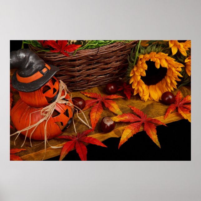 Herbst Ernte Herbst Sonnenblumen Pumpkins Poster (Vorne)