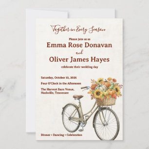 Herbst-Ernte Rustikale Fahrrad-Hochzeit Einladung