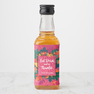 Herbst Erntedank Blätter auf Hot Pink Alkoholflaschenetikett