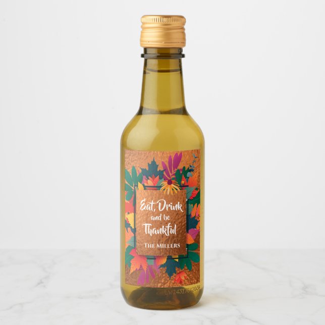 Herbst Erntedank Blätter auf Kupfer Weinetikett (Vorderseite)