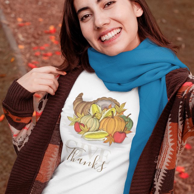 Herbst Erntedank Cornucopia Danke T-Shirt (Give thanks fall cornucopia T shirt)