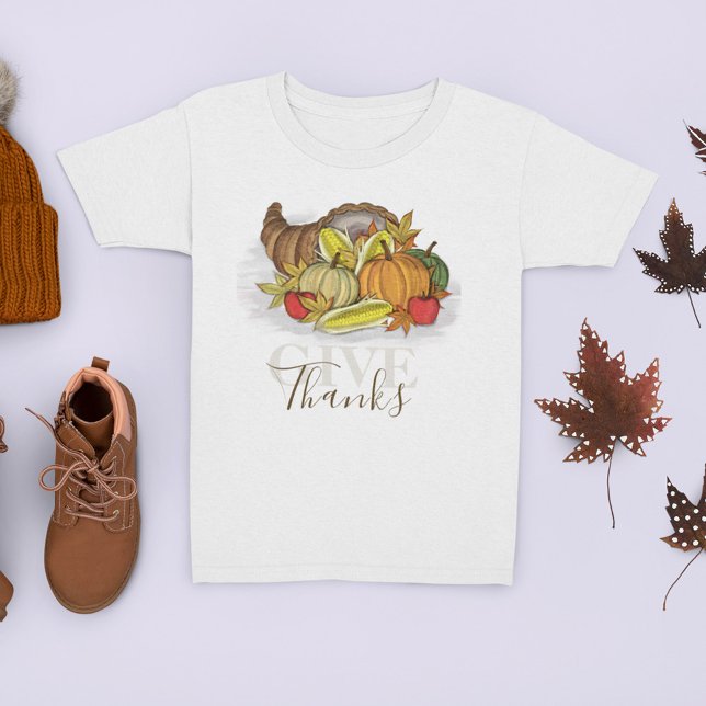 Herbst Erntedank Cornucopia Danke T-Shirt (Give thanks cornucopia fall autumn t-shirt. )