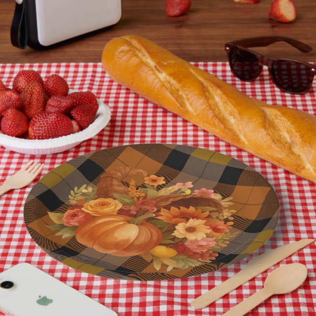 Herbst Erntedank Cornucopia Pappteller (Picknick)