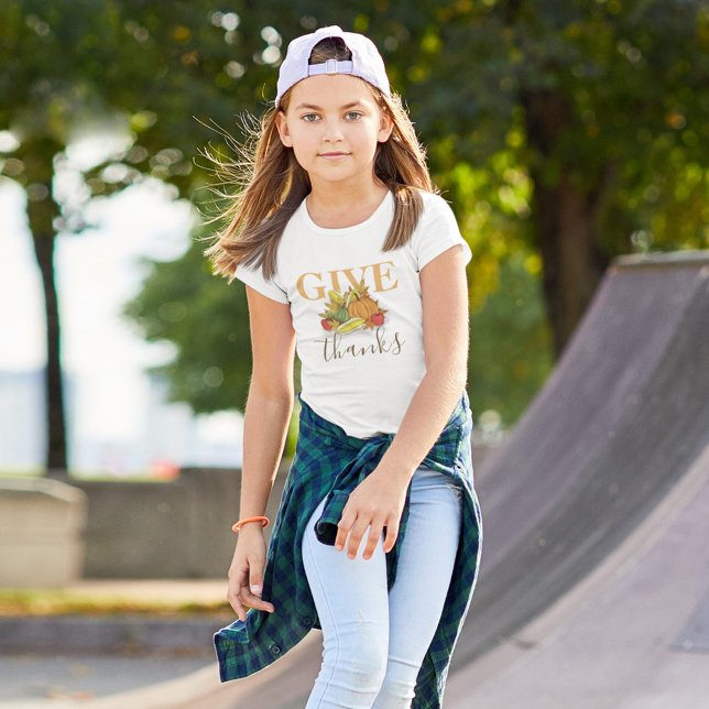 Herbst-Erntedank danken Typografie T-Shirt (Give Thanks fall harvest t shirt)