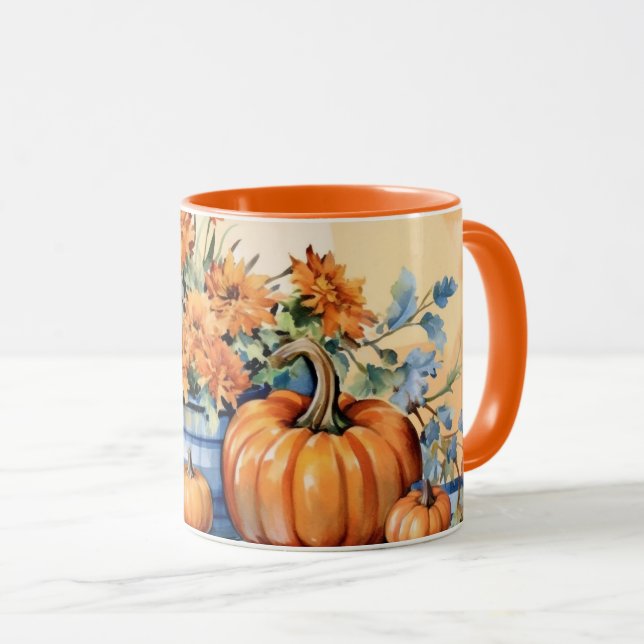 Herbst Erntedank Kürbis und Blume Tasse (VorderseiteRechts)