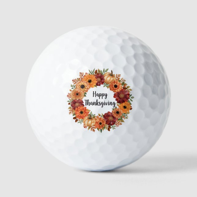 Herbst Erntedank Pumpkin und Blume Golfball (Vorderseite)